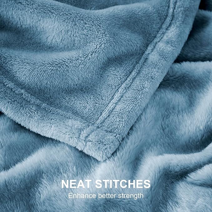 Hansleep Full Washed Blue Fleece Blanket, Soft Flannel Bed Blanket | Fuzzy Cozy Blanket 84x90 Inches, Multi-use for Bed, Sofa, Couch, Travel, Camping, All Season Warm Lightweight Cover