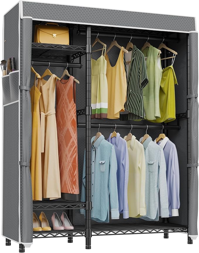 VIPEK V2C Heavy Duty Clothes Rack with Grey Upgraded Polyester Cover | Portable Metal Closet Rack with Adjustable Shelves & Hanging Rods, Freestanding Wardrobe Closet for Bedroom, 700LBS