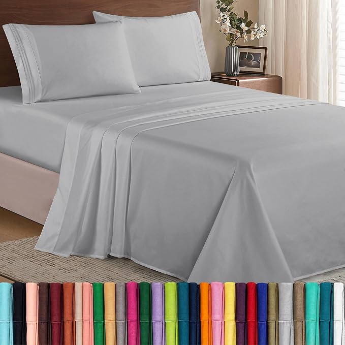 Elegant Comfort Luxury 1500 Premium Hotel Quality Microfiber 4-Piece Sheet Set - Wrinkle Resistant, All Around Elastic Fitted Sheet, Deep Pocket up to 16", Full, Silver Grey