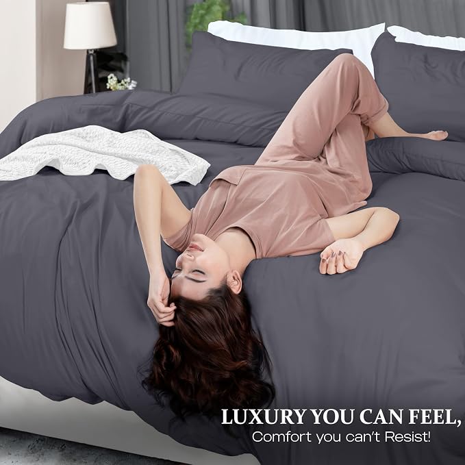 Duvet Cover Cal King, 3 PC Cotton Like PolyesteR, Zipper Closure, Grey | Extra Soft and Breathable, Wrinkle & Fade Resistant, Includes Duvet Cover and 2 Pillow Shams, Comforter Not Included, OekoTex