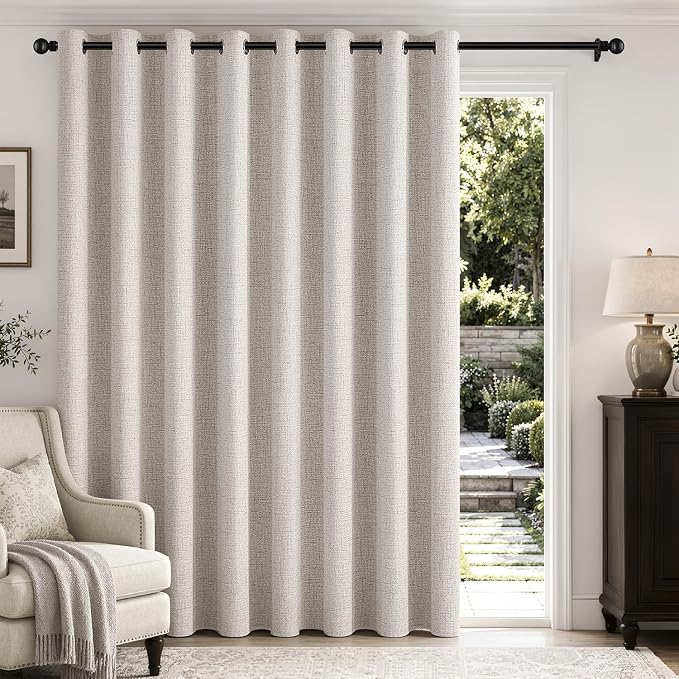 MIULEE Extra Wide 100% Blackout Linen Curtains for Bedroom 100x84 Ivory | Room Darkening, Light Blocking, Thermal Insulated, Grommet Top, Linen Textured, Window Curtains for Sliding Door, 1 Panel