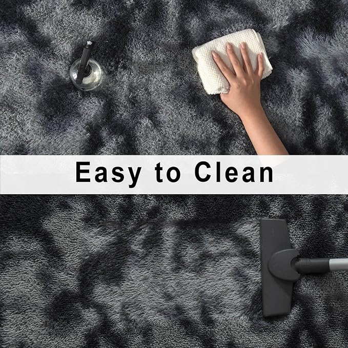 2x3 Small Rug for Bedroom Livingroom Mini Space Home Decor, Modern Indoor Shaggy Plush Fluffy Furry Fur Rugs Comfy Nursery Kids Room Floor Carpet, Tie-Dyed Black & Grey