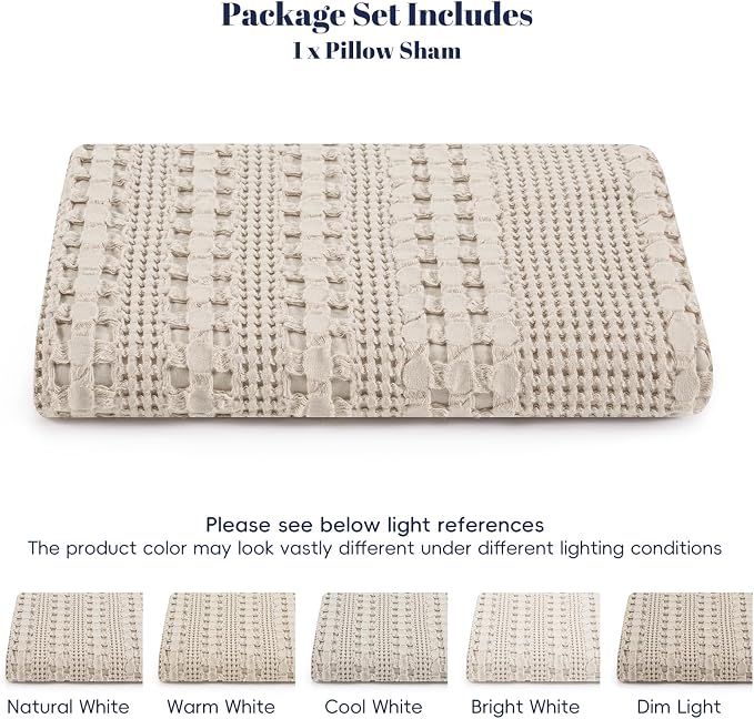 PHF 100% Cotton Waffle Body Pillowcase with Zipper, 1 Pack 20" x 54" Soft Skin-Friendly Pillow Sham, No Filling, Aesthetic Woven and Breathable Waffle Weave Body Pillow Cover for Bed, Oatmeal