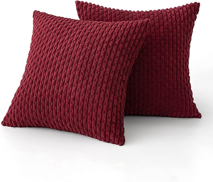 MIULEE Euro Sham Decorative Throw Pillow Covers 24x24 Burgundy Corduroy | Textured Striped Pack of 2 Striped Pillow Covers Modern Farmhouse Home Decor for Couch Bed Sofa Living Room