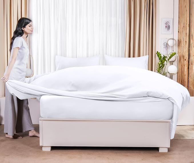 Full Size Flat Sheet Only, Ultra Soft & Breathable Hotel Sheets, White | Hotel Bedding, Cooling Comfort, Smooth Feel, Wrinkle & Fade Resistant, Easy Care, Long-Lasting, Machine Washable, OEKO-TEX