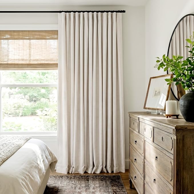 INOVADAY Linen Textured 100% Blackout Sliding Door Curtains 102x108 Beige | 1 Panel, Extra Wide Sliding Glass Door Curtains for Patio, Blackout Curtains for Bedroom, Thermal Insulated