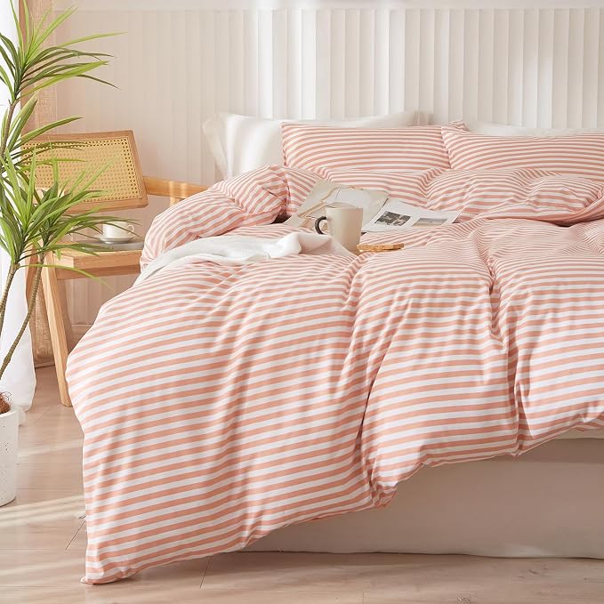 Striped Comforter Set Queen Size Fluffy Soft Striped Bedding Comforter Pink White Stripes Pattern Queen Comforter for All Season Lightweight Bedding Comforter 3 Pieces Boho Stripe Comforter Set