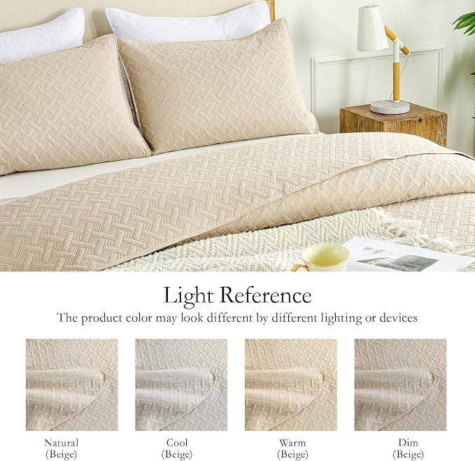 FLYMME Queen Quilt Bedding Set Beige Lightweight Bedspreads Full Size,Soft Microfiber Bed Coverlet for All Season (1 Quilt, 2 Shams)
