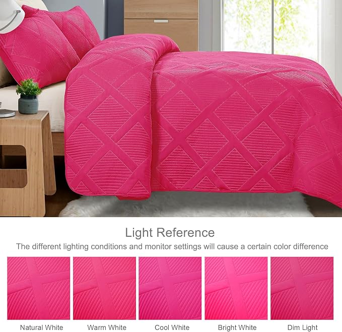 Exclusivo Mezcla Twin Size Quilt Set, Hot Pink | Soft Bedspreads with 1 Pillow Sham, Modern Striped Pattern, Lightweight Bedding Set Coverlets for All Seasons, 68x88 Inch
