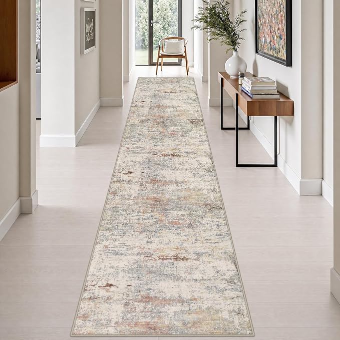 2.6x14 Washable Runner Rug:Modern Abstract Indoor Soft Carpet Taupe | For Hallway, Bedroom, Kitchen, Laundry, Bathroom,Door Mat,Modern Abstract,Machine washable,Non-Slip,Stain Resistant,Indoor