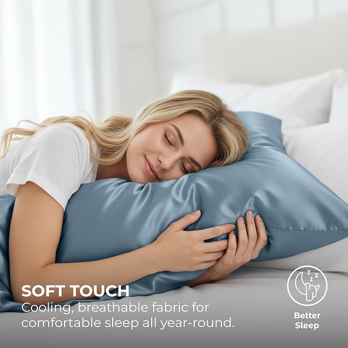 Satin Pillowcase 2 Pack - King Size (20"x40", SkyBlue) - Silky Pillow Cases for Hair and Skin - Satin Pillow Covers with Envelope Closure - Extra Soft Premium Microfiber