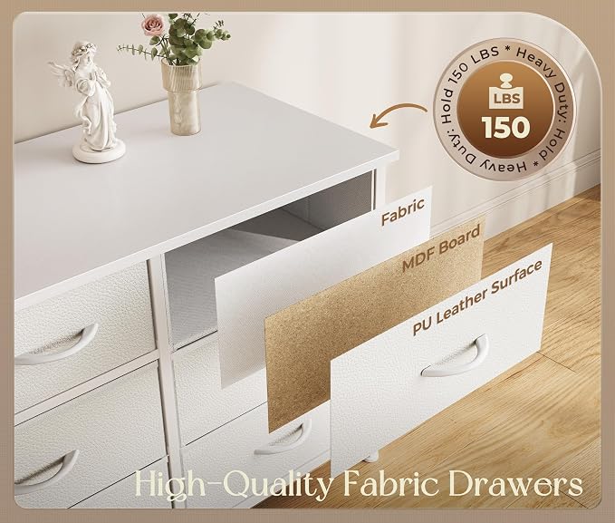 Huuger 77.6" Long Dresser for Bedroom, 16 Drawer Fabric Dresser for Closet, Wide Chest of Drawers with Storage, TV Stand for 65, 75, 85 Inch TV, 77.6" W x 13" D x 26.4" H, White