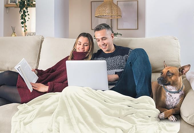 Utopia Bedding Ultra Soft Fleece Bed Blanket Queen Size Ivory (90x90 Inch) | Microfiber Plush Warm Lightweight Breathable Cozy Blanket Anti-Static, All Season Use, Gift for Women and Men