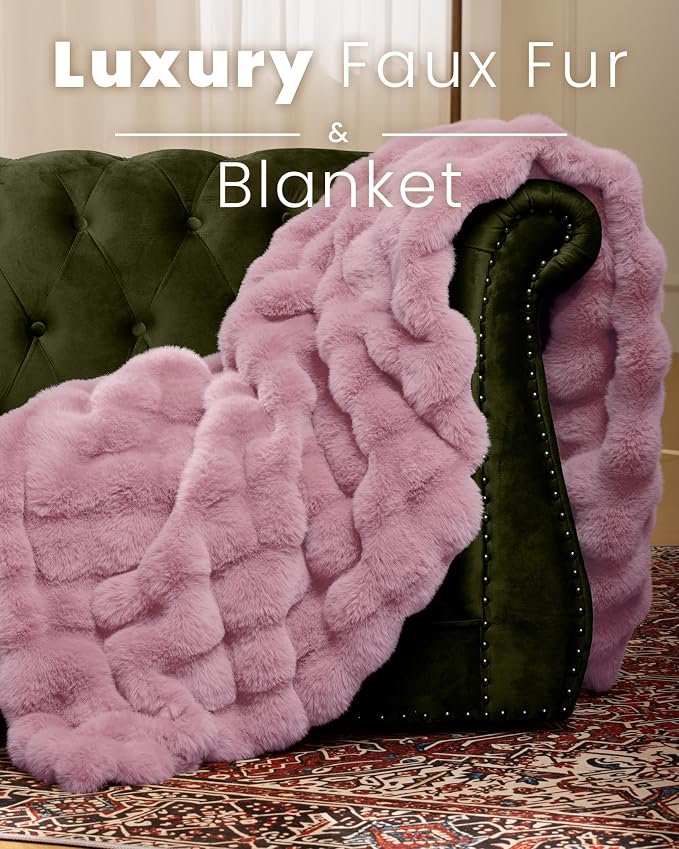 Ultra Soft Cozy Faux Fur Throw Blanket, Fuzzy Plush Thick Bubble Blanket, Oversize Luxury Fluffy Blanket for Couch, Bed, and Living Room, 60x80 Inches, Pink