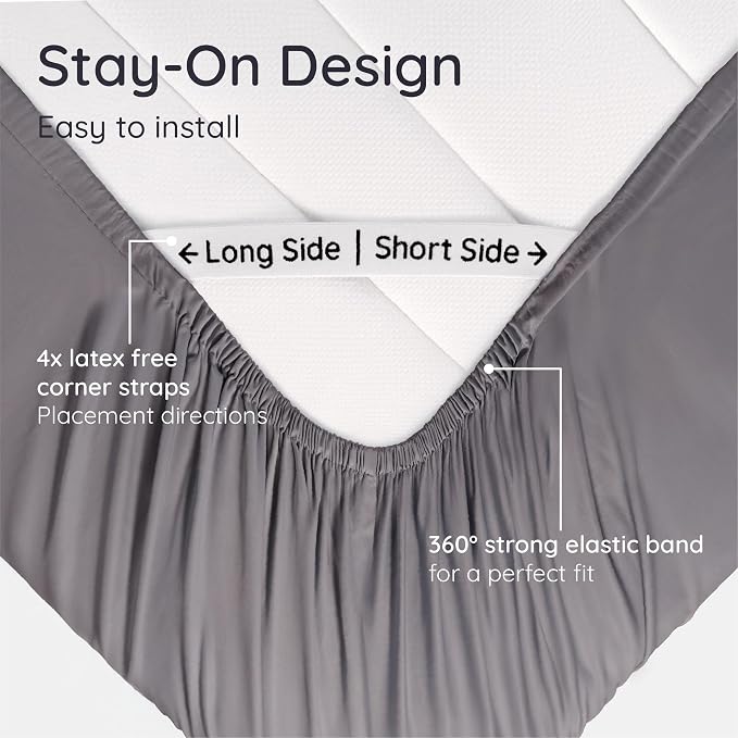 Bambaw 100% Viscose Derived from Bamboo Fitted Sheet Only, Soft Fitted Sheet Queen Size, Cooling Fitted Sheet with Straps, Deep Pocket Bottom Queen Fitted Sheet Only Fits Up to 16’’ (Dark Gray)