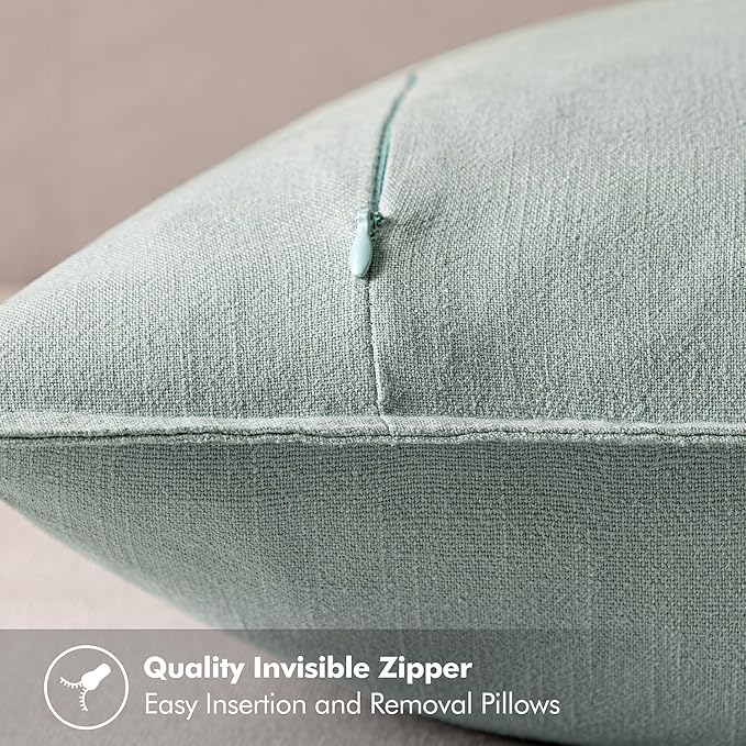 MIULEE Decorative Linen Pillow Covers 20x20 Inch Aqua Green | Boho Farmhouse Neutral Couch Throw Pillows for Bed, Pack of 2 Accent Modern Pillowcases, Sofa Livingroom Home Decor