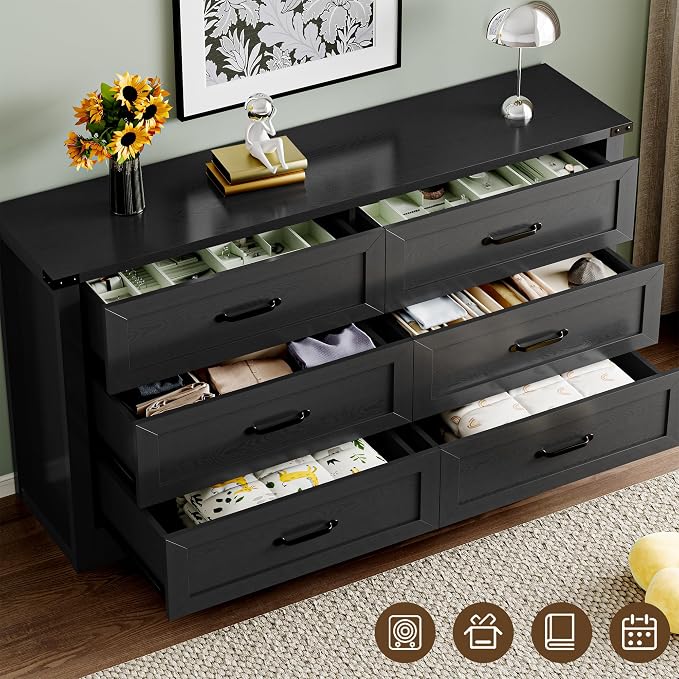 BORNOON 6-Drawer Dresser for Bedroom, Modern Wooden Chest of Drawers with Metal Handles, Anti-Tipping Design, Sturdy and Stable Storage Organizer for Living Room, Entryway, Home Office