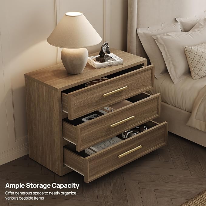 SICOTAS Oversized Nigh Sstand with 3 Drawers for Bedroom Tall Bedside Table | Extra Large Nightstand with Storage 31.3" Wide Side Table Modern End Table Night Stands for Sofa Couch Office