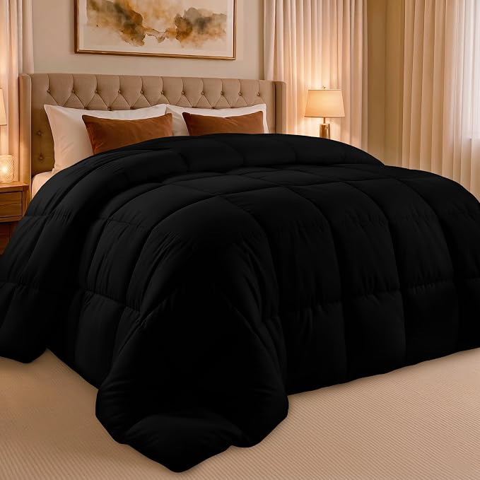 Utopia Bedding California King Comforter, Duvet Insert, Black, 96 x 102 in | Soft and Fluffy Down Alternative Bed Comforter, All Season, Breathable, Corner Tabs, Box Stitched, Durable, Machine Washable