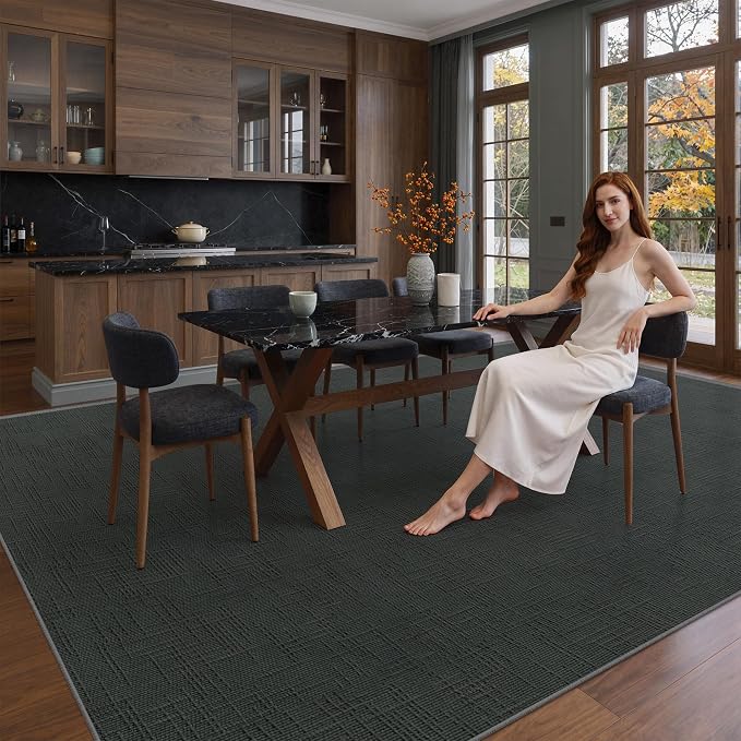 8x10 Area Rugs for Living Room, High-Low Pile Washable Rug, Black | Soft Fluffy Textured Design Non Slip & Lighweight, Folable, Stain Resistant Floor Carpet Rug for Bedroom, Dining Room, Office