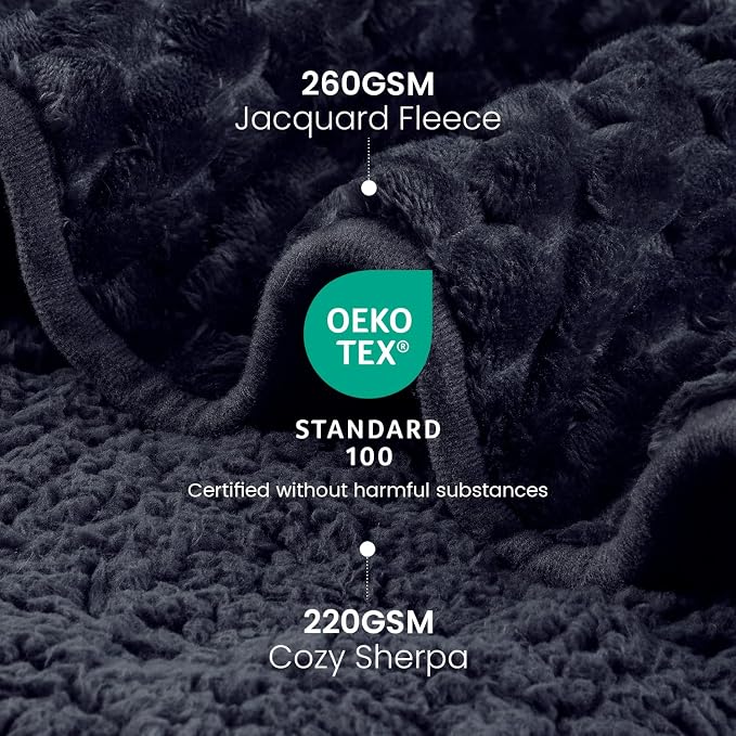 Drewin Weighted Blanket for Adults 60" x 80" 15lbs Fuzzy Blankets Dark Grey | Stress Relief & Better Sleep,Soft Jacquard Sherpa Fleece Heavy Blanket Queen Size, Machine Washable,for Napping & Relaxing