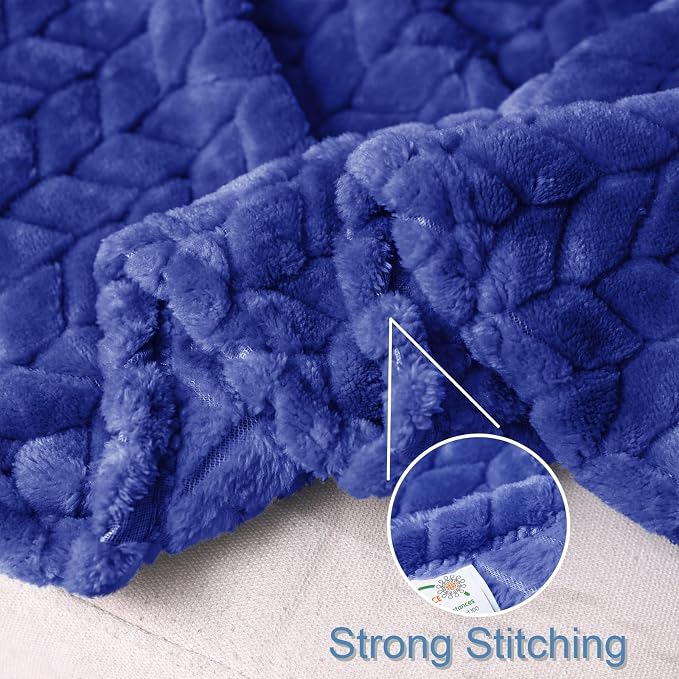 Exclusivo Mezcla Fleece Throw Blanket for Couch Sofa, 50”x70”, Cobalt Blue | Oversized Soft Cozy Fluffy Blankets for Summer, Decorative Plush Flannel Throws for Living Room, Bedroom with Leaves Pattern