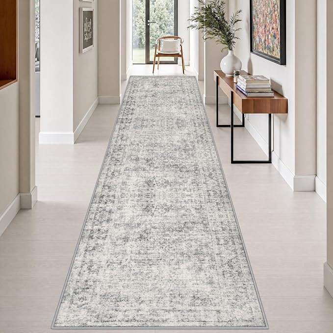 3x14 Washable Runner Rug：Modern Abstract Soft Carpet Black Grey | For Hallway, Bedroom, Kitchen, Laundry, Bathroom,Door Mat,Modern Abstract,Machine washable,Non-Slip,Stain Resistant,Indoor