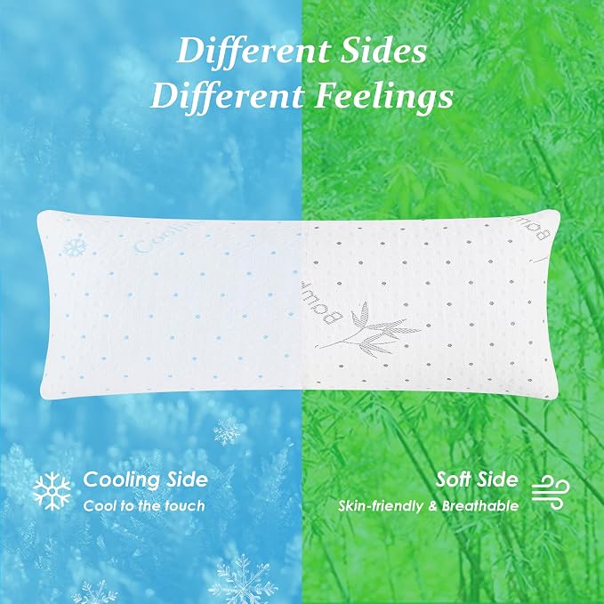 Dreamood Cooling Body Pillow Shredded Memory Foam with Pillowcase for Adult | Adjustable Foam Pregnancy Long Full Bed Body Pillows for Adults Side Sleeper - with Washable Cooling&Soft Double-Sided Cover