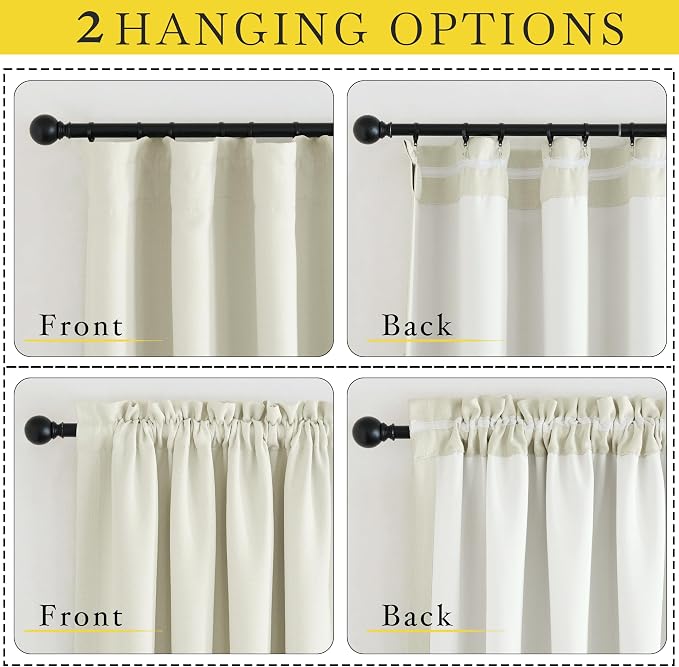 NICETOWN Room Darkening Bedroom Curtains 96 inches Long, Dual Rod Pockets & Hook Belt Light Blocking Noise Canceling Window Treatments for Living Room/Nursery, Natural, W52 x L96, 2 Panels