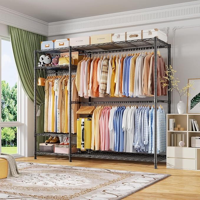 Ulif F7 Plus Clothes Rack, Clothing Racks for Hanging Clothes, Black | Heavy Duty Garment Rack, 6-Tiers Freestanding Portable Closet Storage Racks 68'' W × 14.6'' D × 76.6'' H, Max Load 850 Lbs