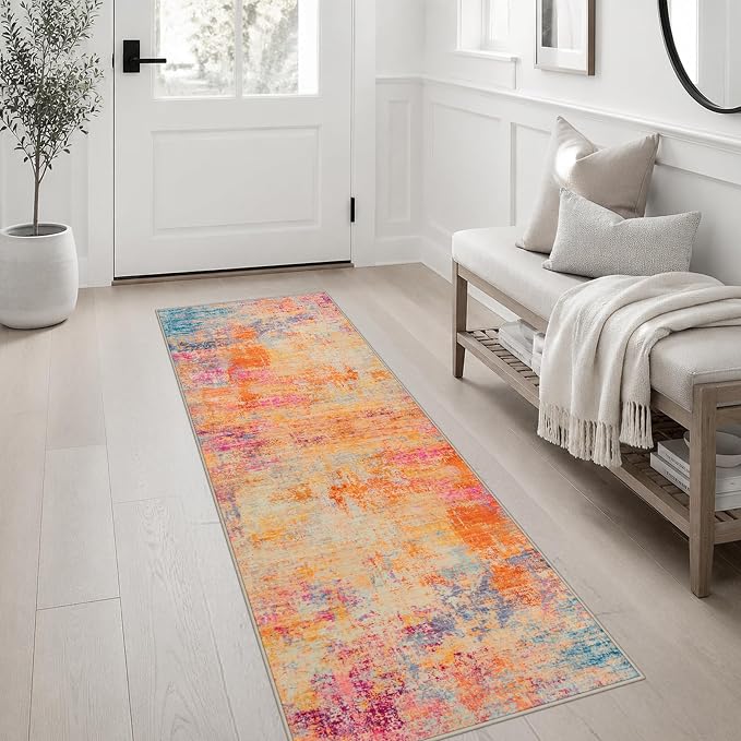 2x6 Washable Runner Rug：Modern Abstract Soft Carpet Galaxy Haze | For Hallway, Bedroom, Kitchen, Laundry, Bathroom,Door Mat,Modern Abstract,Machine washable,Non-Slip,Stain Resistant,Indoor