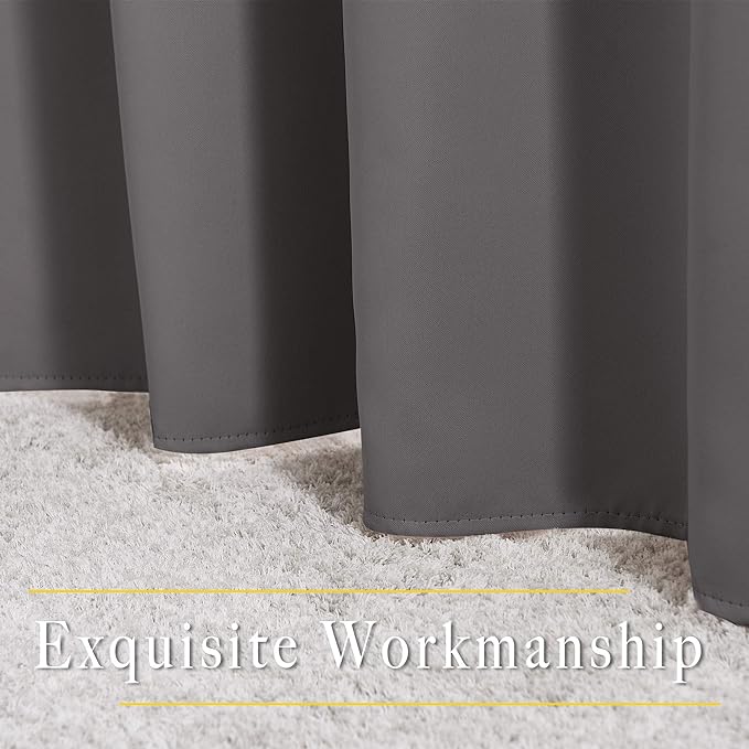 NICETOWN Grey Blackout Curtains 63 inch Length for Bedroom, Grommet Top Room Darkening Thermal Window Treatments Solid Vertical Drapes for Living Room, 2 Panels, W40 x L63