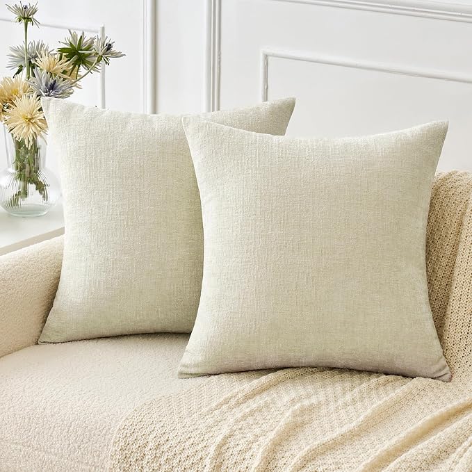 MIULEE Soft Chenille Throw Pillow Covers Cream 20x20 Inch Pack of 2 | Modern Home Decor, Classic Decorative Pillows, Solid Dyed Cases, Boho Couch Cushion Covers for Sofa Bed Living Room