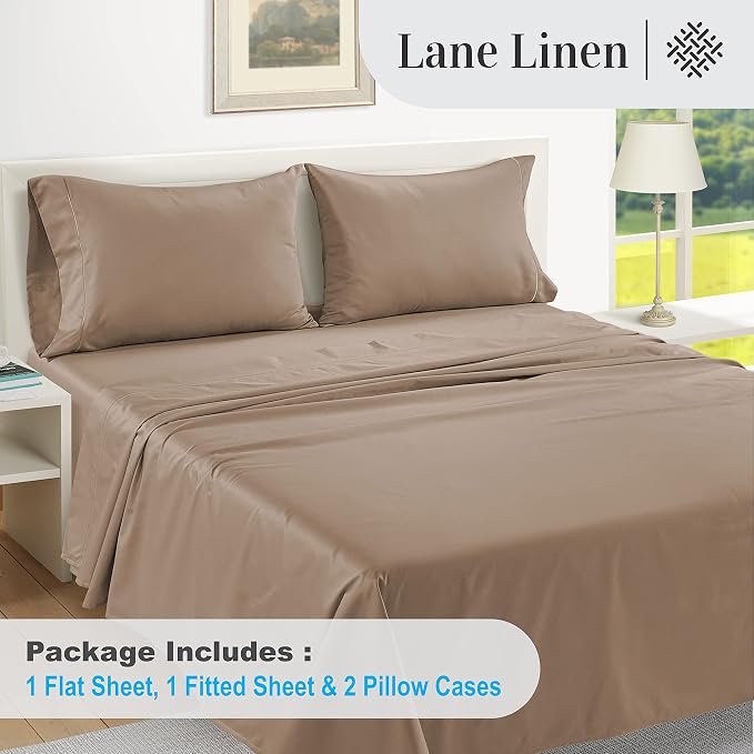 LANE LINEN 100% Egyptian Cotton Full Size Bed Sheets, Machine Washable Naturally Temperature regulating Sustaibable No Pill Fade Resistant Full Size Sheets Set Cotton- Hazelwood