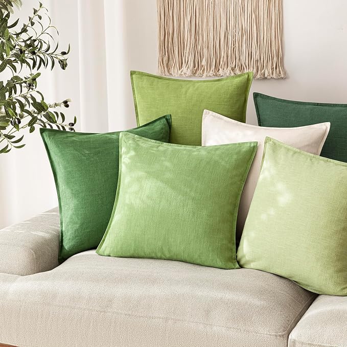 Foindtower Linen Solid Decorative Throw Pillow Covers 20x20 Inch Lime Green | Pack of 2 Boho Farmhouse Pillowcase,Accent Neutral Cushion Covers,Morden Home Decor for Chair Couch Sofa Bedroom Living Room