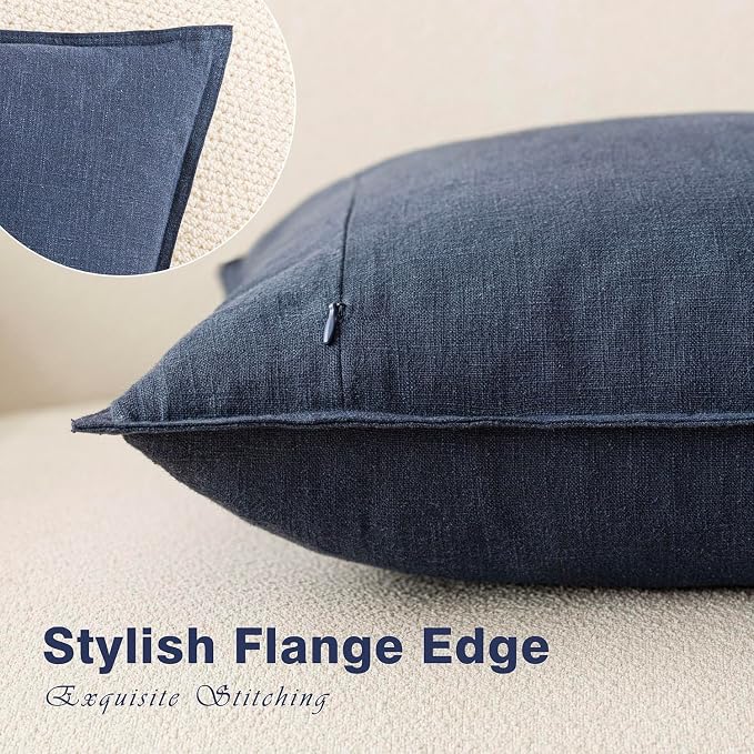 Foindtower Linen Solid Decorative Throw Pillow Covers 24x24 Inch Navy Blue | Boho Farmhouse Morden Pillowcase,Pack of 2 Soft Accent Cushion Covers,Rustic Home Decor for Chair Couch Bedroom Living Room