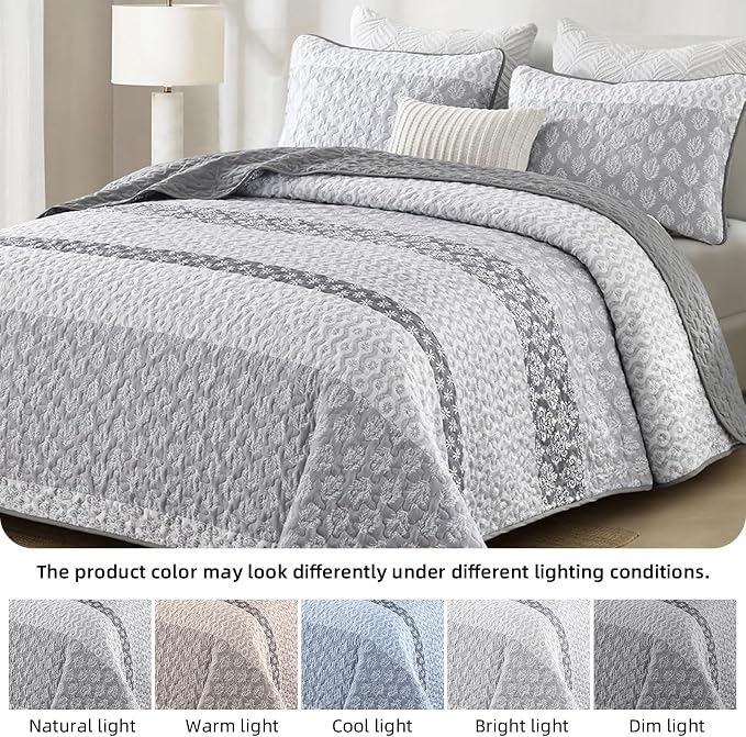 Cottolester Boho Full Quilt Bedding Set,Teal Striped Lightweight Bedspread | Soft Microfiber Coverlet,Breathable All-Season,Machine Washable,3-Piece Set,Fits King 90"x78",Cozy Essential for Men Women