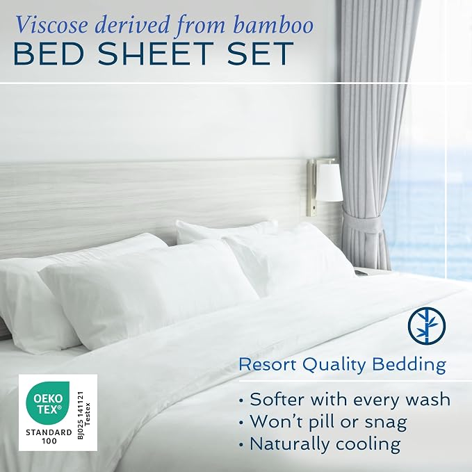 Hotel Sheets Direct 4 Piece Bed Sheet Set King Size, 100% Viscose Derived from Bamboo Sheets Set with 2 Pillowcases, Cooling & Breathable Luxury Bedding, Moisture-Wicking & Silky Soft, Dark Gray