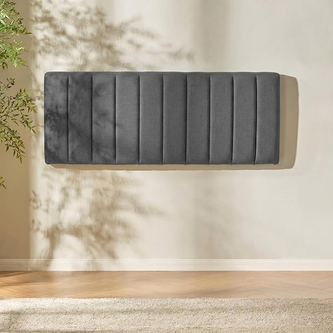 Nestl Upholstered King Headboard - Easy Assemble Channel Stitched Headboard King Size Bed - Wall Mounted Headboards with 3D Soundproof Wall Panels Peel & Stick Floating Headboards, Grey