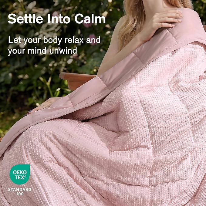 Cooling Weighted Blanket for Adults, 20lbs 60 x 80 for Summer | Cozy and Breathable Waffle; Soft; Machine Washable; Filled with Glass Beads; Heavy Throw for Hot Sleepers in Bed; Pink