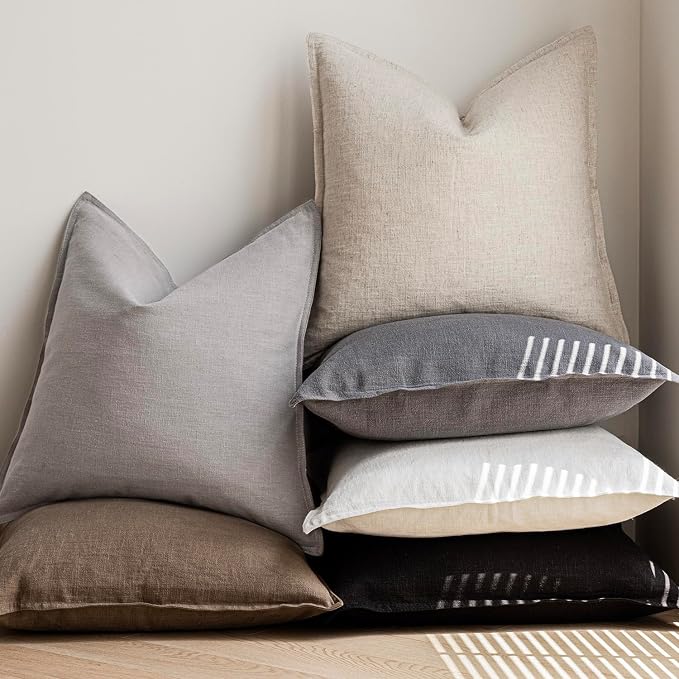 Foindtower Decorative Linen Lumbar Throw Pillow Covers 12x20 Inch Black | Pack of 2 Boho Farmhouse Pillowcase,Accent Neutral Solid Cushion Covers,Morden Home Decor for Couch Sofa Bedroom Living Room