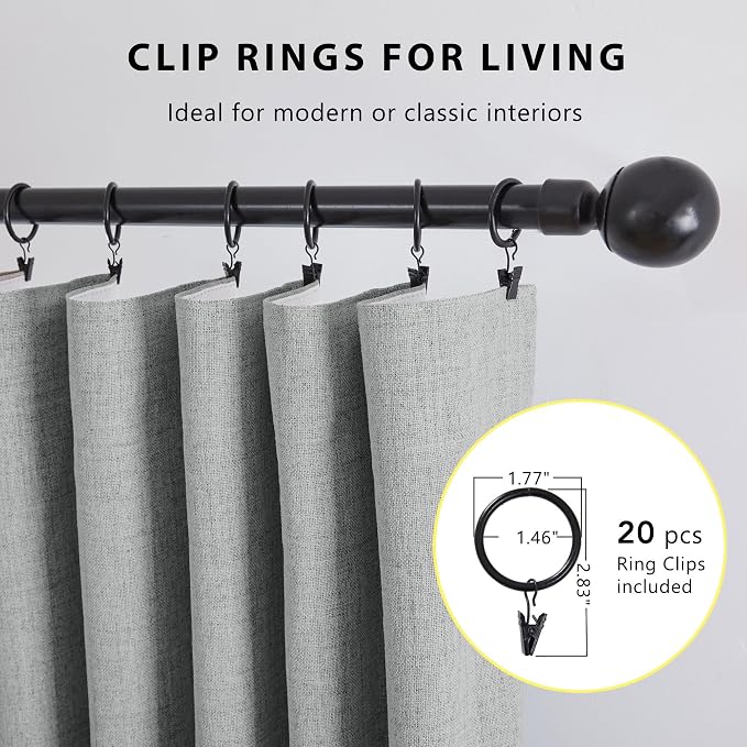 Deconovo 100% Blackout Curtains for Bedroom, Linen Textured Thermal Insulated Drapes with 20 Clip Rings, Noise Reducing Curtains for Nursery, Set of 2, Grey, 52" W x 84" L, 2 Panels