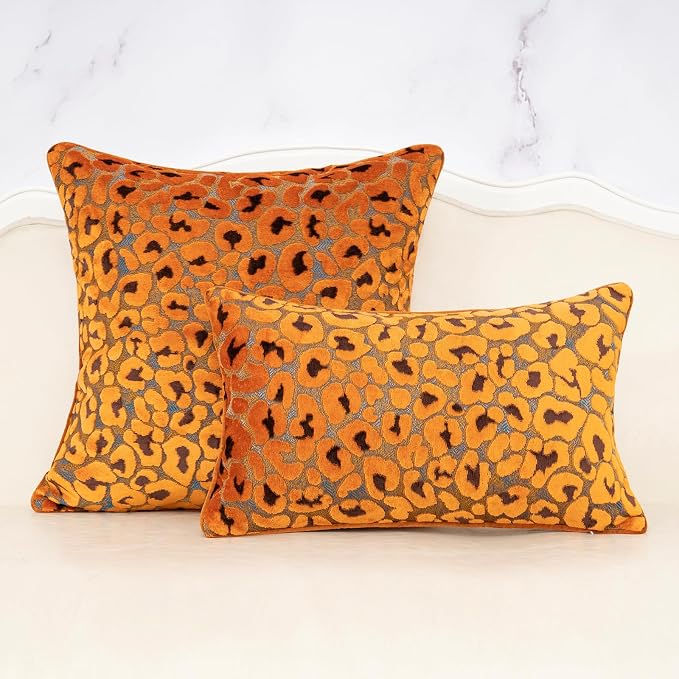 Alerfa Orange Floral Throw Pillow Cover 18 x 18 Inch Cut Velvet Sqaure Luxury Decorative Pillow Cover for Couch Living Room Bedroom