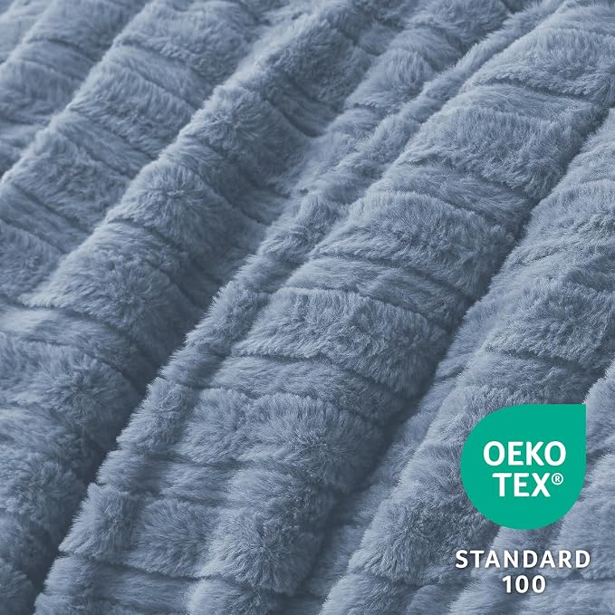BEDELITE Faux Fur King Size Comforter Set, Fluffy Bed Set, Blue Fog | Super Soft & Warm, Luxury Fuzzy Cozy Comforter for Winter, Heavy Plush Bed set, with 2 Pillowcases