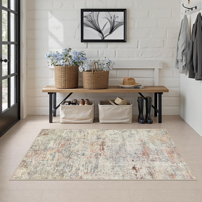 Area Rug Living Room: 3x5 Modern Washable Indoor Soft Carpet Taupe | For Hallway, Bedroom, Kitchen, Laundry, Bathroom,Door Mat,Modern Abstract,Machine washable,Non-Slip,Stain Resistant,Indoor