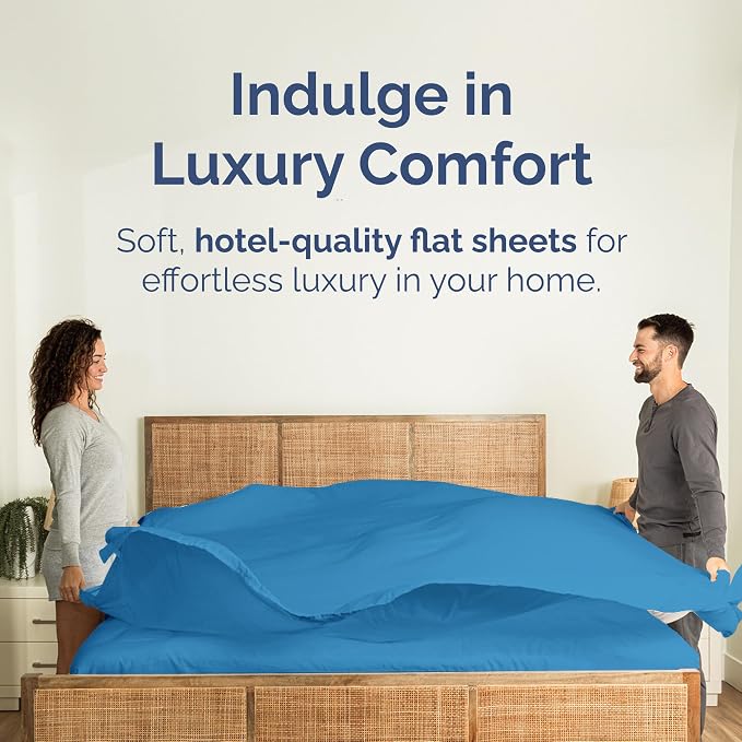 Full Flat Sheet - Single Top Flat Sheet Only - Soft & Cooling - Denim Blue | Hotel Luxury Top Flat Sheet Only, Ultra-Soft, Breathable & Cooling, Fade & Wrinkle Free, Easy-Care, Stain & Shrink Resistant