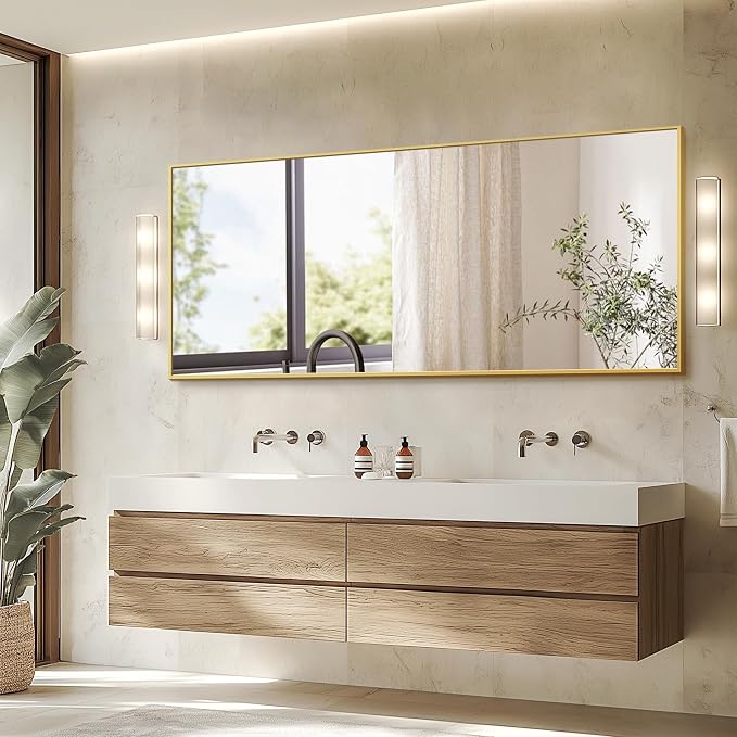 Full Length Floor Mirror 70"x24", Large Standing Body Mirror, Gold | Built-in Stand, HD Shatterproof Glass, Aluminum Alloy Frame, Wall Mounted or Standing, for Bedroom, Living Room and Bathroom