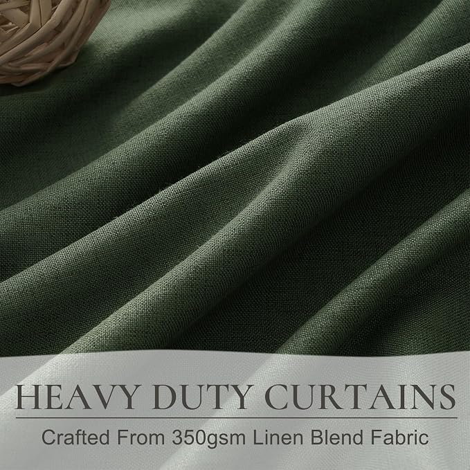 QJmydeco 45 Inch Kitchen Curtains Sets for Windows, Faux Linen Blackout Pleated Aesthetic Basement Window Curtain Back Tab 2 Panels Insulated Drapes Olive Green (50" W x 45" L Hooks&Rings Included)