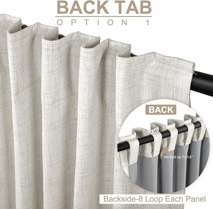 Linen Textured Total Blackout Sliding Door Curtains 90 Inches Long, Beige | 100% Blackout Shield Back Tab/Rod Pocket Sliding Door Curtains, Thermal Insulated Curtains 1 Panel Set, 100"W x 90"L