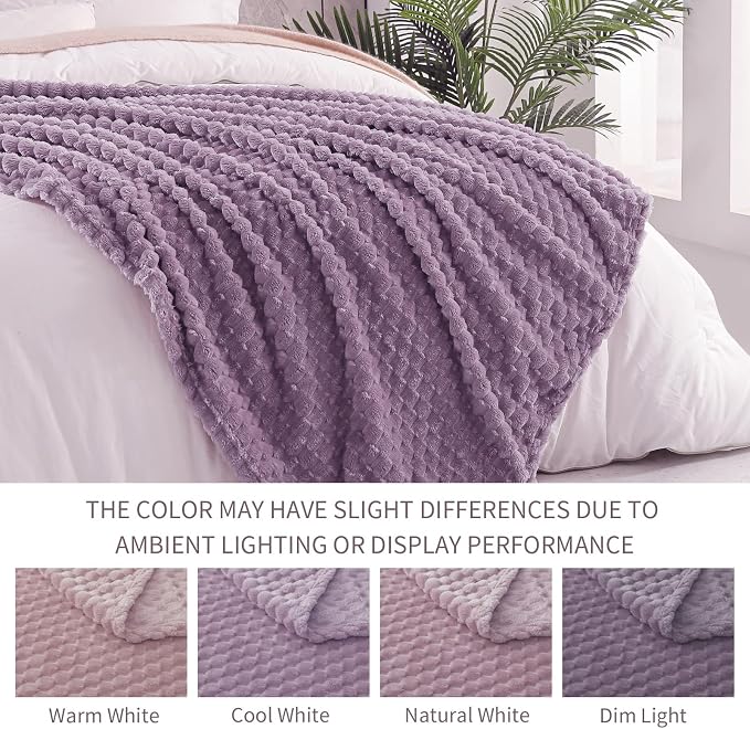 Exclusivo Mezcla 3D Fleece Queen Size Blanket for Bed, Grayish Purple | Extra Soft Fuzzy Plush Lightweight Bed Blankets, Cozy Fluffy Decorative Blankets for All Seasons, 90x90 Inches
